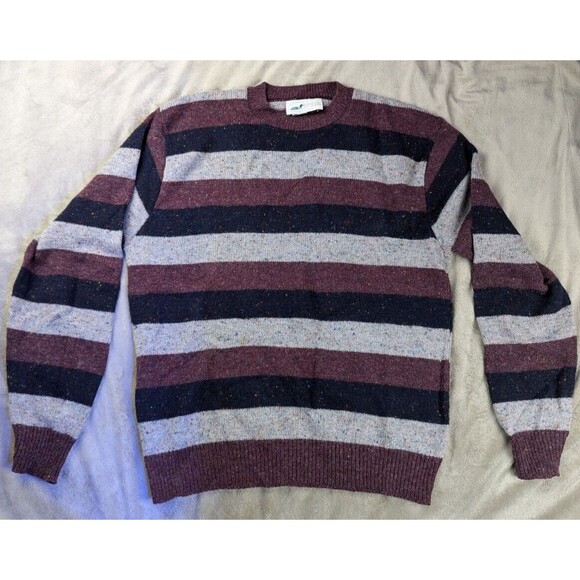 Vtg Winona Knits 70% Shetland Wool Grey/Red/Blue Made in USA Sweater SZ: L - Picture 2 of 10